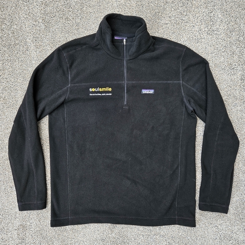 Patagonia Micro D Fleece Men's Large Black 1/4 Zip Pullover Jacket Embroidered